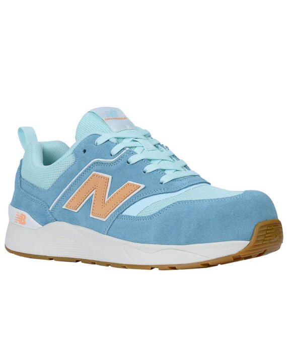 New Balance Sicherheitsschuh Elite Lite für Damen mit Sicherheitsklasse S1P in milky blue orange Ansicht von schräg rechts
