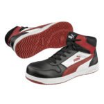 Puma-Sicherheitsschuh-Frontcourt-Mid-S3-schwarz-weiss-rot-Damen und Herren-Schrägansicht links