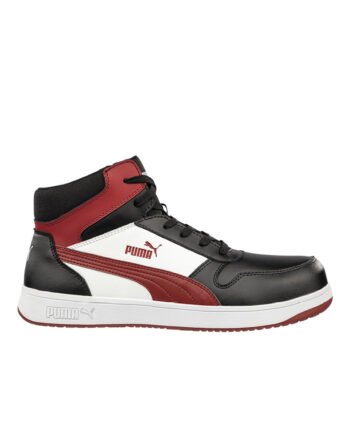 Puma-Sicherheitsschuh-Frontcourt-Mid-S3-schwarz-weiss-rot-Damen und Herren-Seitenansicht rechts