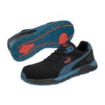 Puma-Sicherheitsschuh-Frontside-Low-S1P-schwarz-blau-Ansicht-vorne-unten